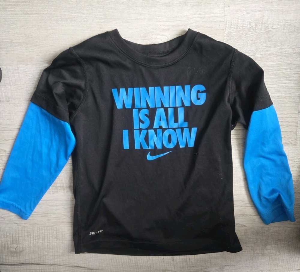 Nike Dri-FIT Boys Youth Size 7 Athletic Shirt Black Blue Long Sleeve Running...