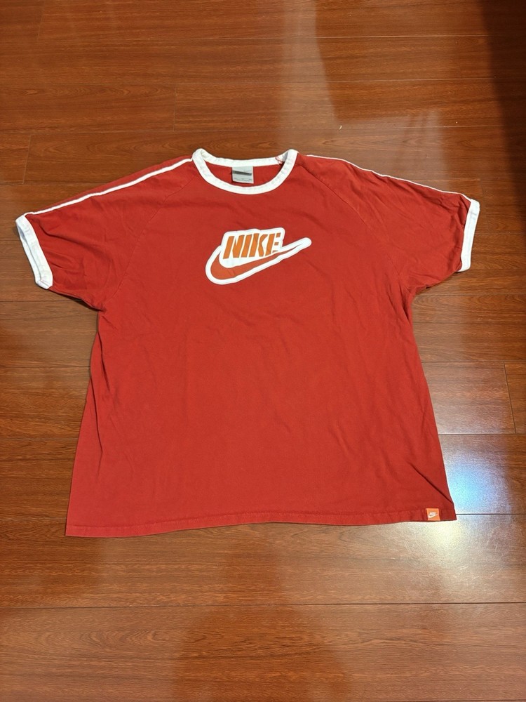 Vintage Men’s Y2K Red White Nike Ringer Short Sleeve Shirt Size Large