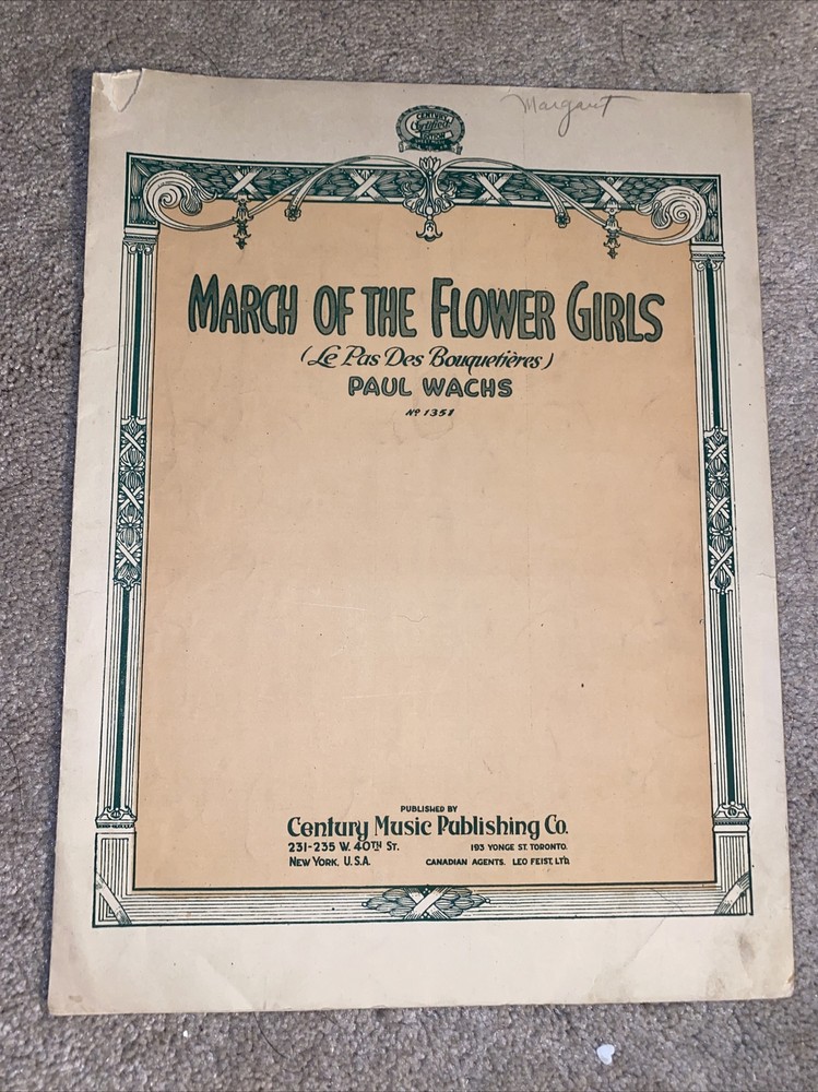 1908 MARCH OF THE FLOWER GIRLS Sheet Music PIANO SOLO by Paul Wachs