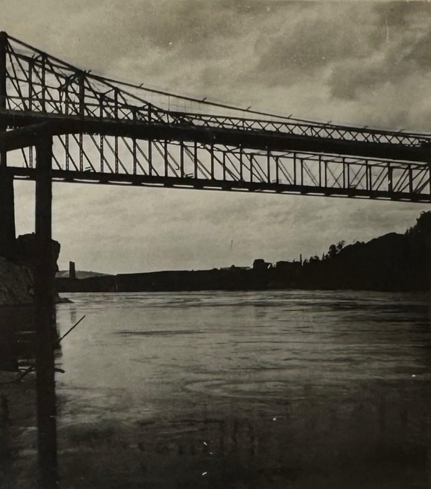c1915 Suspension Bridge at Dusk - One-of-a-Kind Family Travel Photo Stereoview