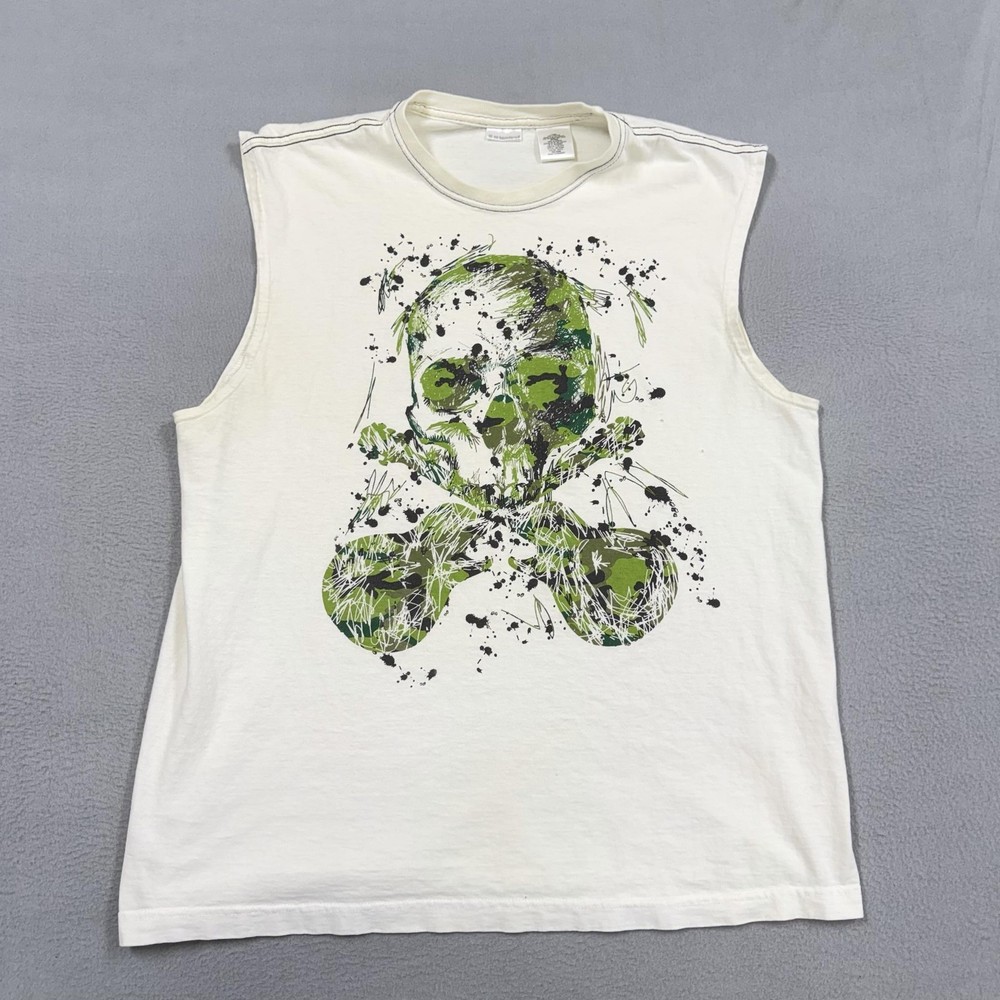 No Boundaries Shirt Mens Large White Skull Camo Graphic Tee Sleeveless Tank y2k