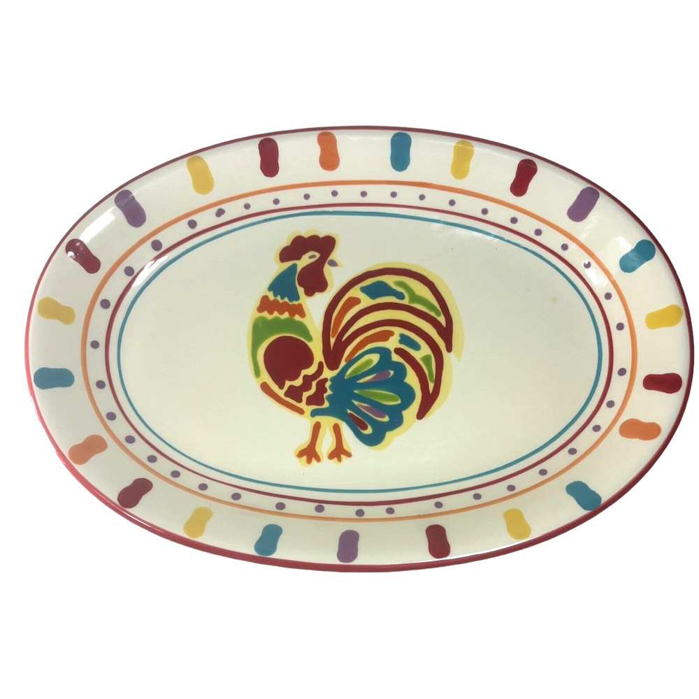 CocinaWare Rooster Platter Plate Serving Dish Porcelain Farmhouse 14