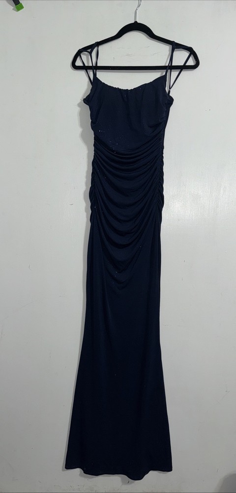 Windsor Navy Blue Sparkle Sleeveless Dress Ruched BodyCon Size S Formal Wedding