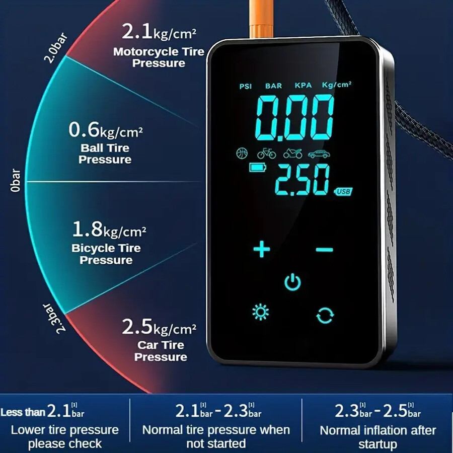 Touch Screen Wireless Portable Air Pump for Cars and Bicycles with Inflatable Tire Feature WC