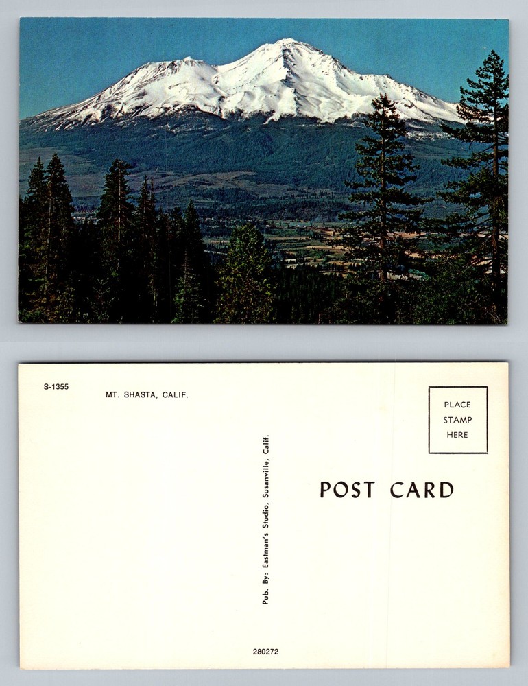 Mount Shasta, CA-California, Snow Covered Peak Valley View Vintage Postcard
