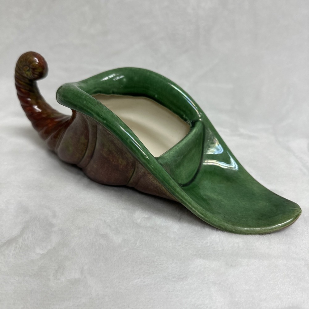Vintage Signed Rode Studio Art Pottery Cornucopia Vase MCM Harvest Planter