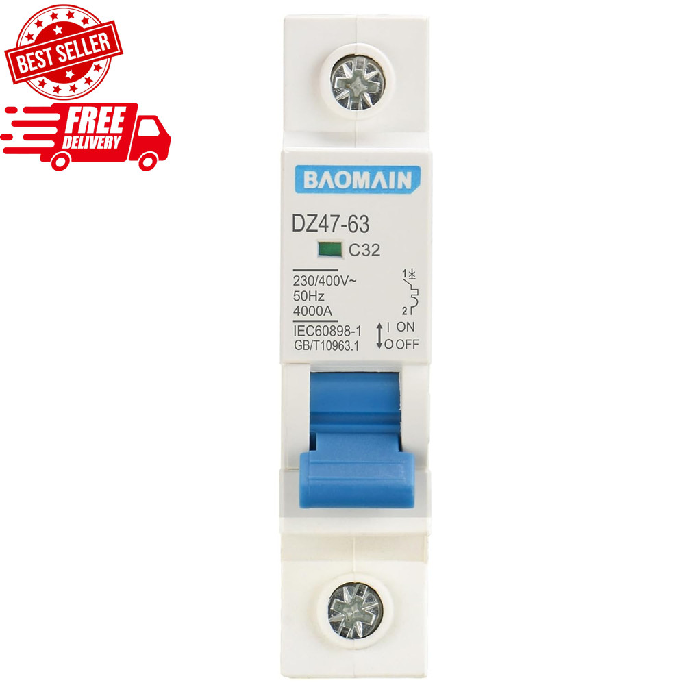 Miniature Circuit Breaker 1 Pole DZ47-63 C32 AC 230V 32Amp DIN Rail Mounting
