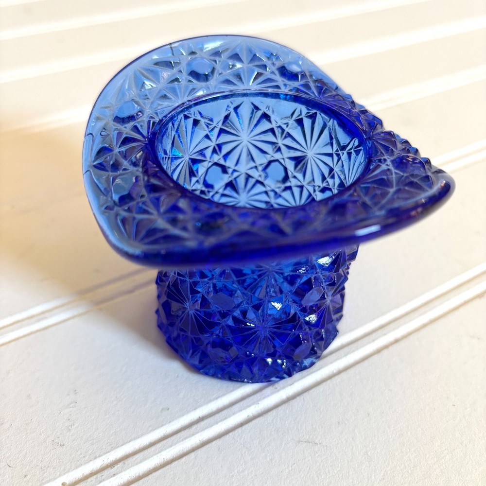 Vintage Fenton Cobalt Blue Glass Toothpick Holder with Daisy & Button Pattern
