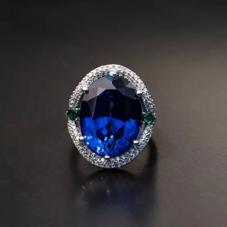 6.10 Ct Oval Cut Natural Sapphire Diamond Engagement Ring 14K Solid White Gold