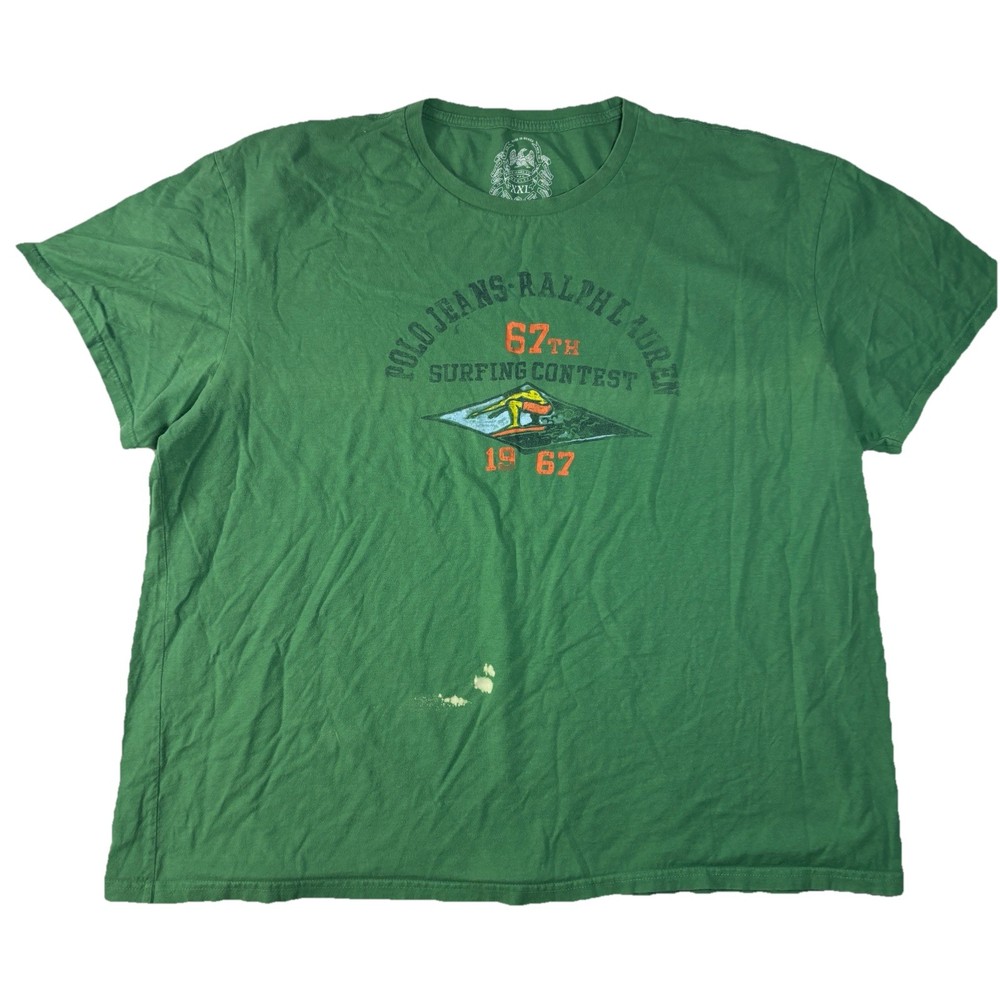 Polo Ralph Lauren Jeans Co Surfing Contest Mens 2XL Green Graphic T Shirt Bleach