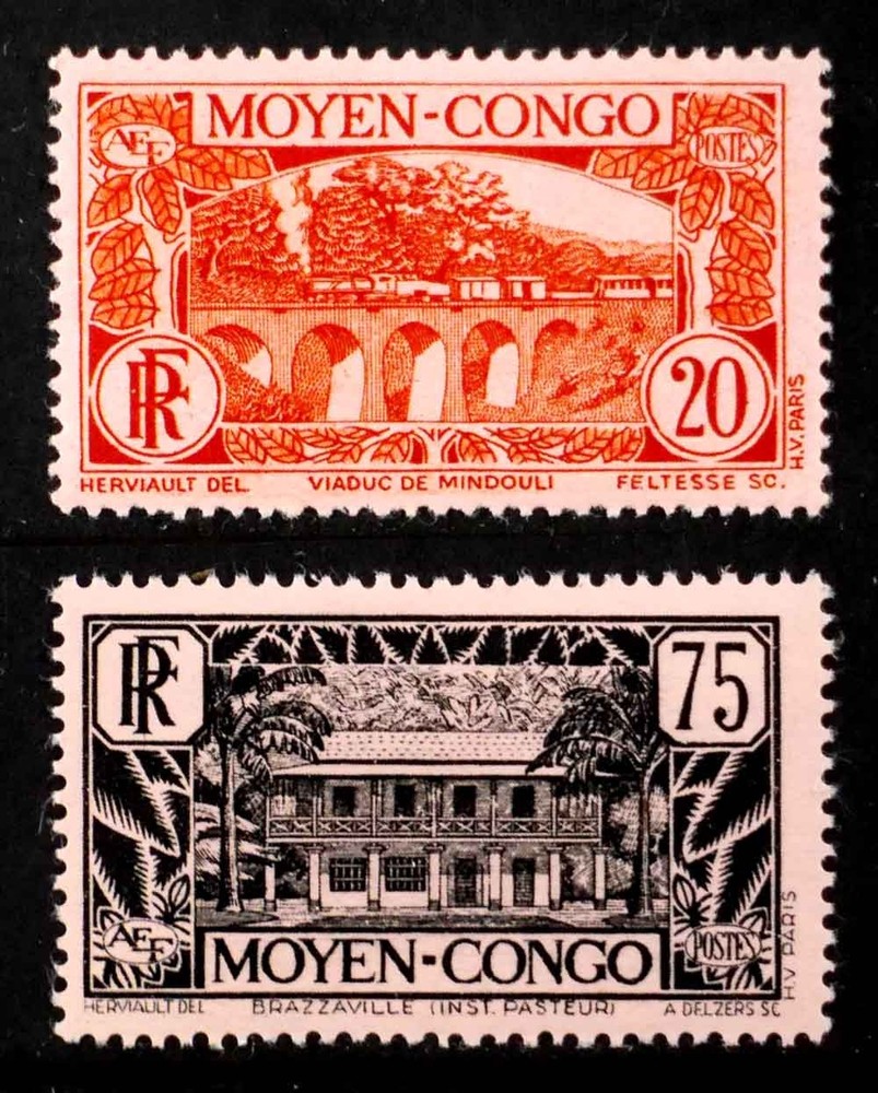 Middle Congo, France: 1933 Classic Era Stamps Unused Scott #71, 78 Cv $29 Sound