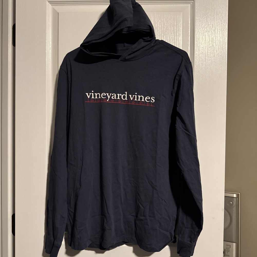 Vineyard Vines Men's Navy Long Sleeve Hooded Tee Football Size Small