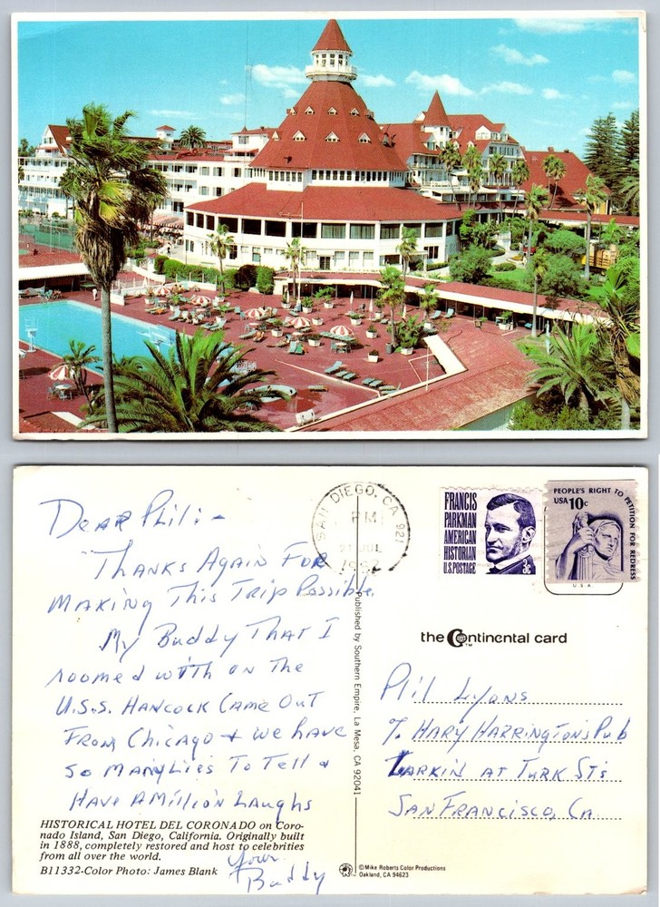 1962 Hotel del Coronado San Diego CA Pool James Blank Photo Postcard Posted