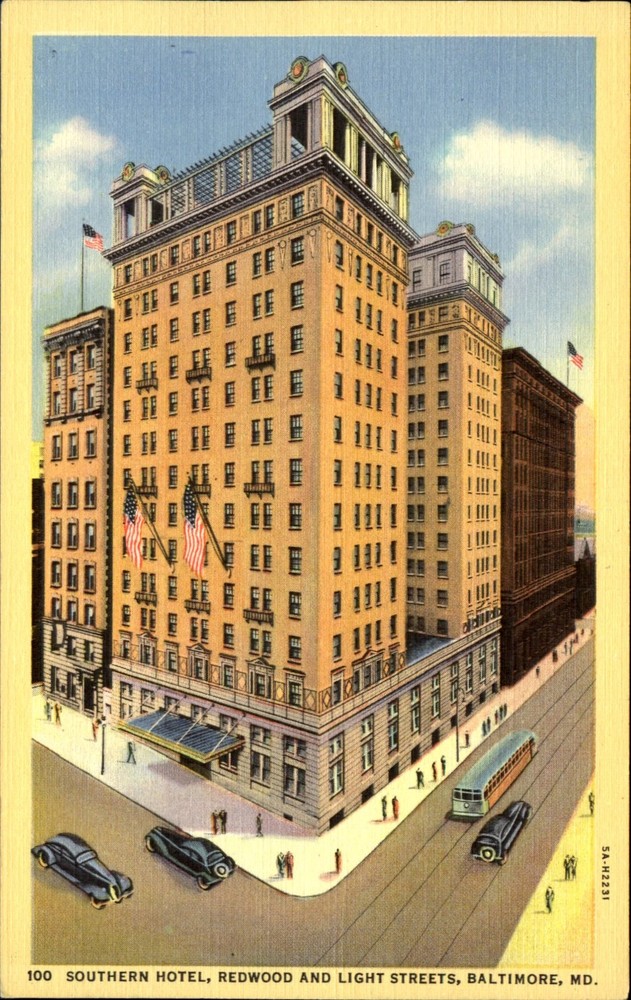Southern Hotel Baltimore Maryland MD ~ 1930s vintage postcard