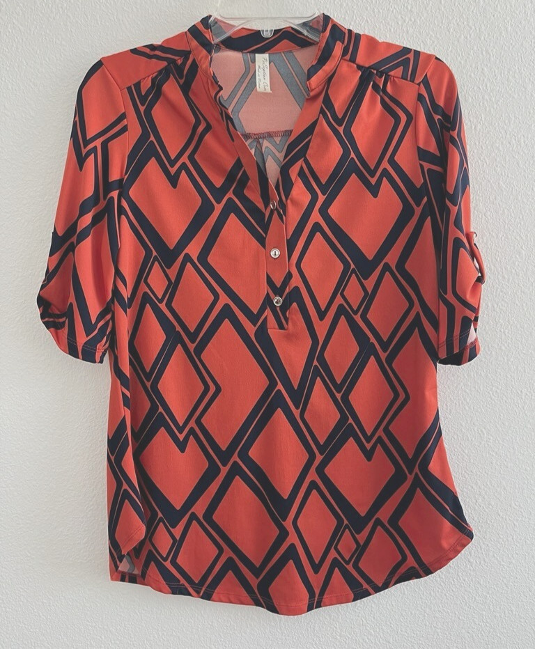 Per Seption Concept Women’s Top Blouse 3/4 Roll Tab Sleeve Tunic Size Small