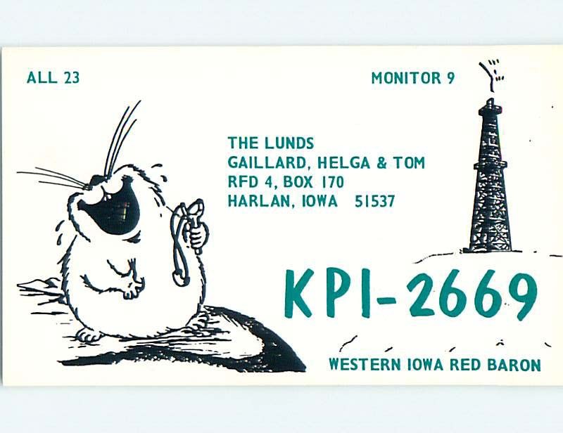 comic - QSL CB HAM RADIO CARD Harlan Iowa IA  t9889