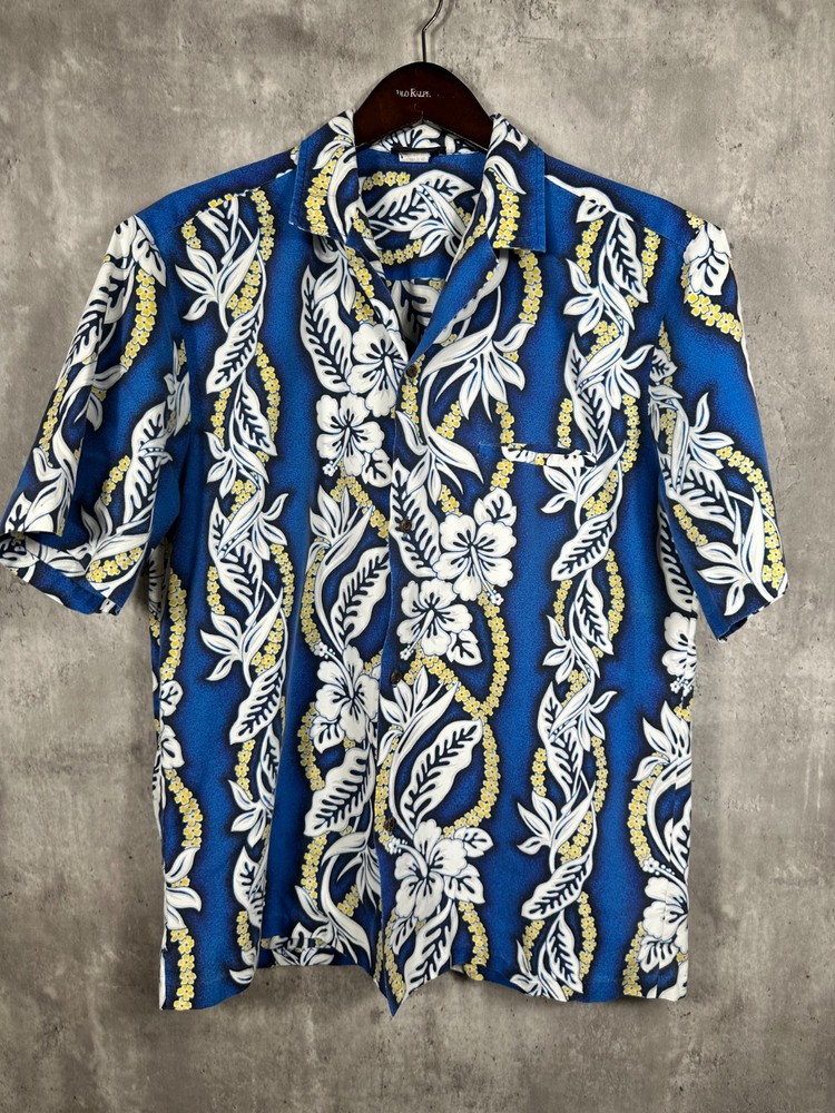 Vintage Royal Creations Hawaiian Shirt Mens Large Blue Aloha Floral