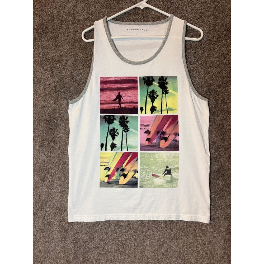 Aeropostale Mens Graphic Tank Top Surf Beach Palm Trees Summer Casual M