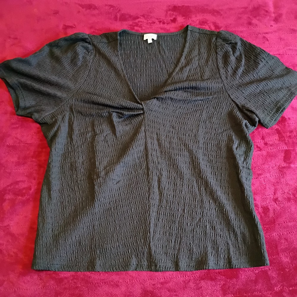 Jaclyn Smith Shirt Women’s 1X Black Short Sleeve Pullover Blouse Top(348