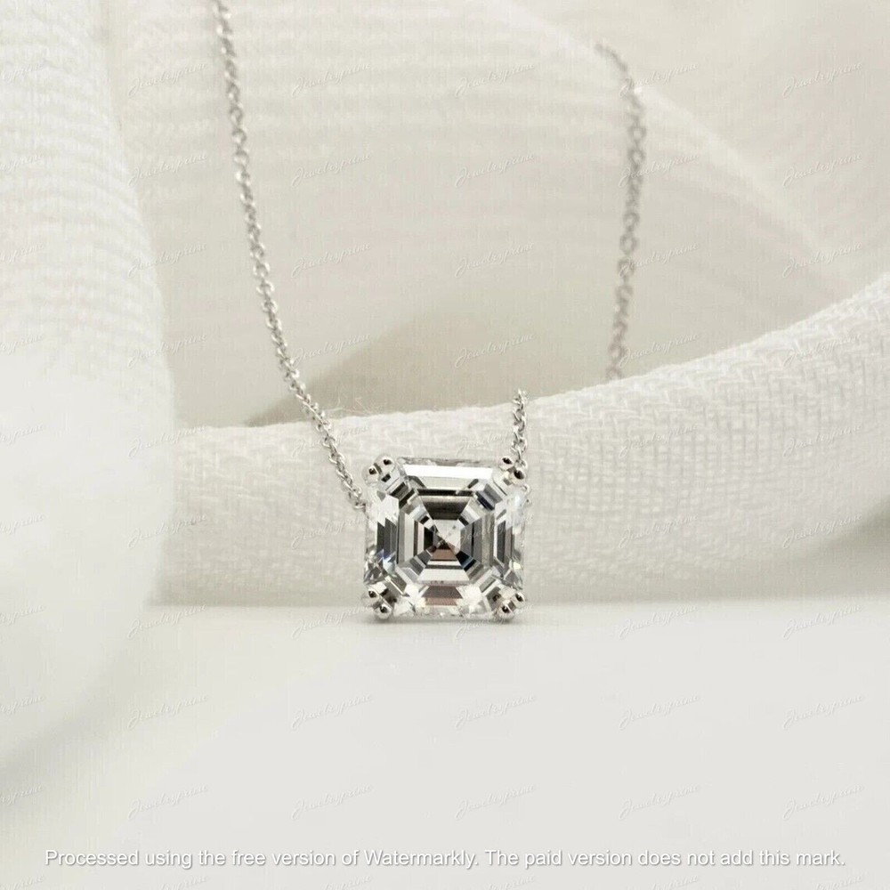 3Ct Asscher Cut Lab Diamond Solitaire Pendant in 14k White Gold