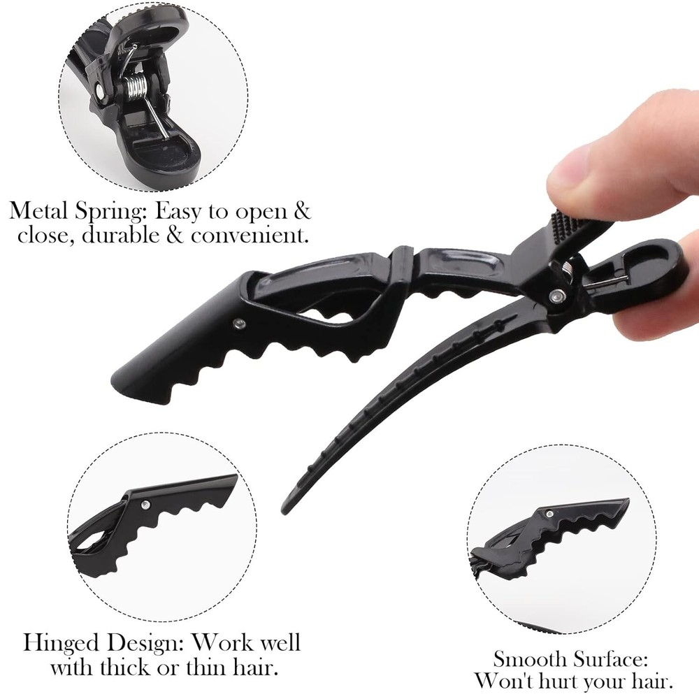 12 PCS Black Wide Teeth Alligator Hair Clips for Women Salon Styling