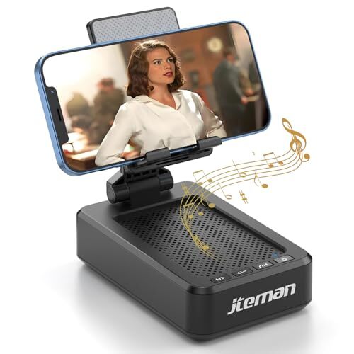 Cell Phone Stand with Wireless Bluetooth Speaker and Anti-Slip Base HD Black