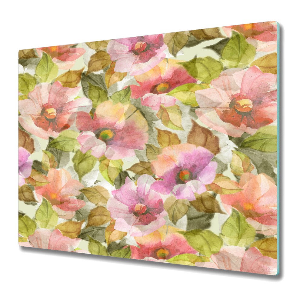 Glass Kitchen Chopping Cutting Board Bright Flowers | Bright Floral | 60x52