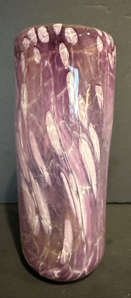 Vase Hand Blown Purple/Amethyst, Swirls Art Glass 8”T