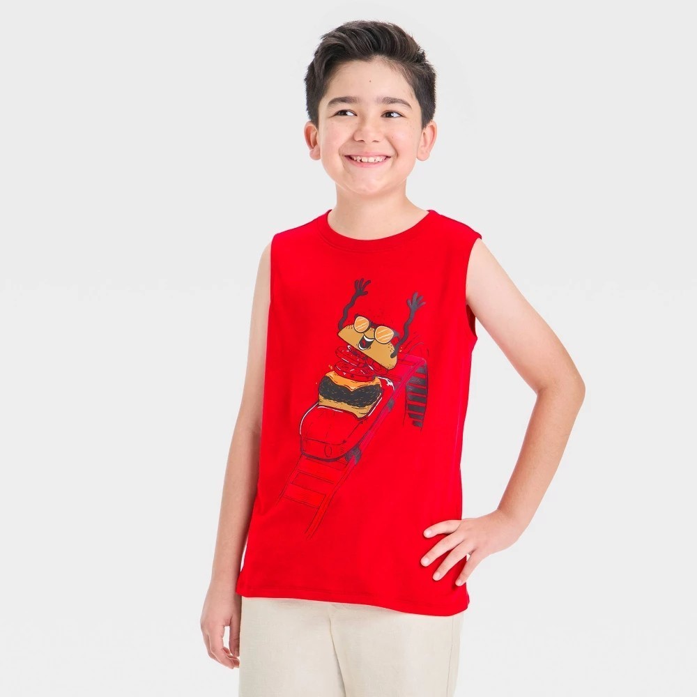 Cat & Jack Boys' Size XXL (16/18) Red Graphic Jersey Tank Crew Neck Sleeveless