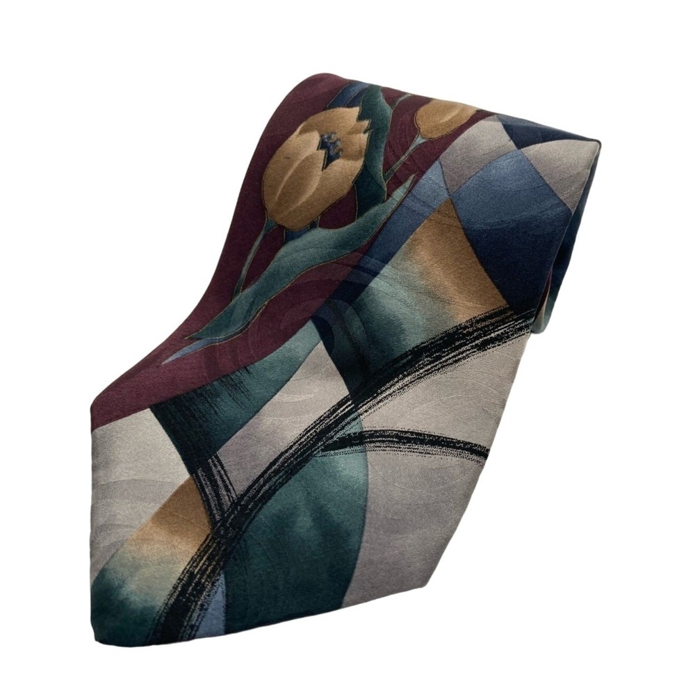 Pierre Cardin Men's Abstract Geometric Silk Extra Long Necktie  65