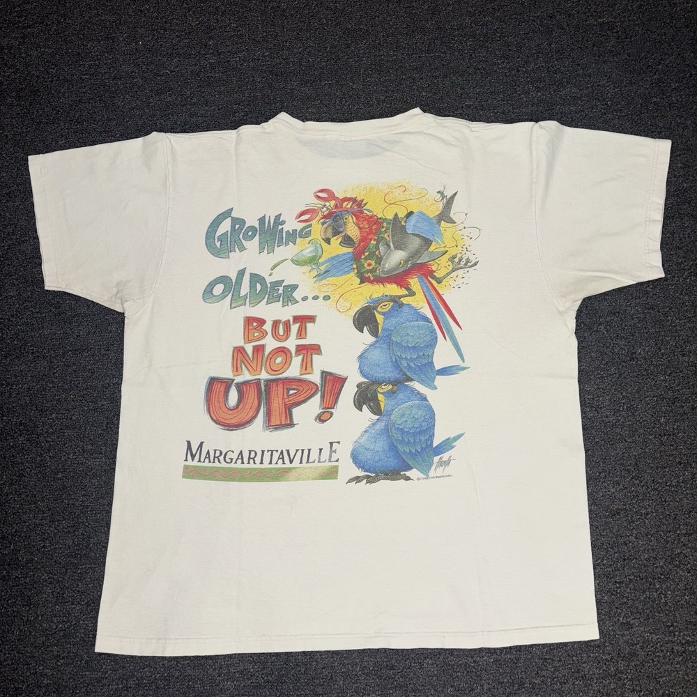 Vintage Jimmy Buffett Shirt Mens XL/XLarge White Parrot Margaritaville Made USA