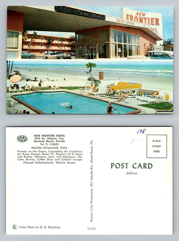 Daytona Beach, FL-Florida, New Frontier Motel Pool Oceanfront Vintage Postcard
