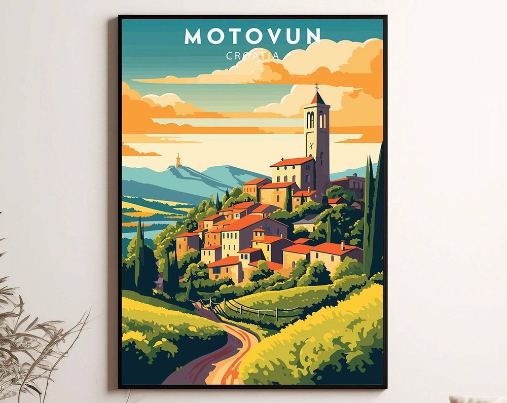 Motovun Croatia Travel Poster Minimalist Wall Art Print for Home Decor and Travel Enthusiasts
