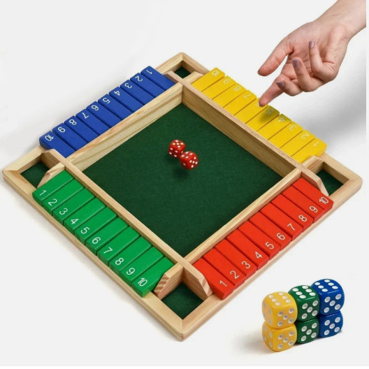 Wooden Shut The Box Dice Game – 2-4 Player Math Board Game for Family & Kids