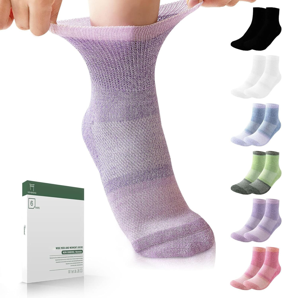 Bamboo Viscose Diabetic Socks for Women&Men,6 Pairs Non Binding Diabetic Ankle S