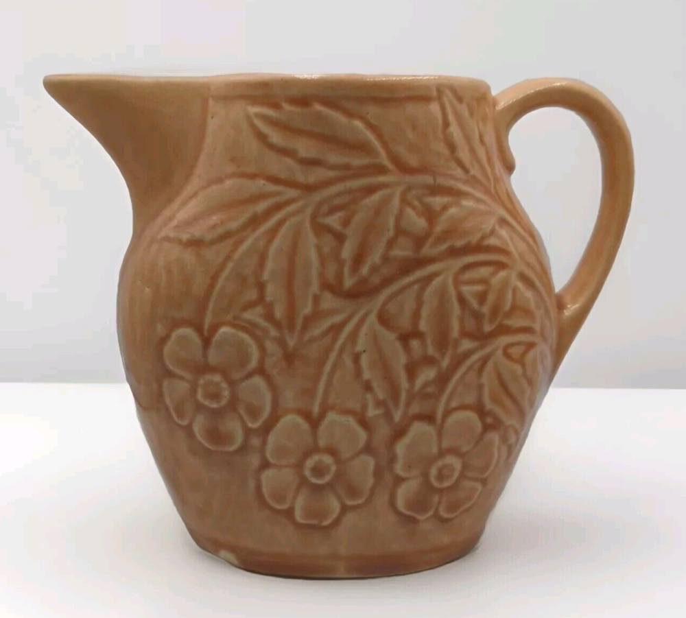 Vintage McCoy Brush Pottery Pitcher Falling Flowers Peach Color 5.25
