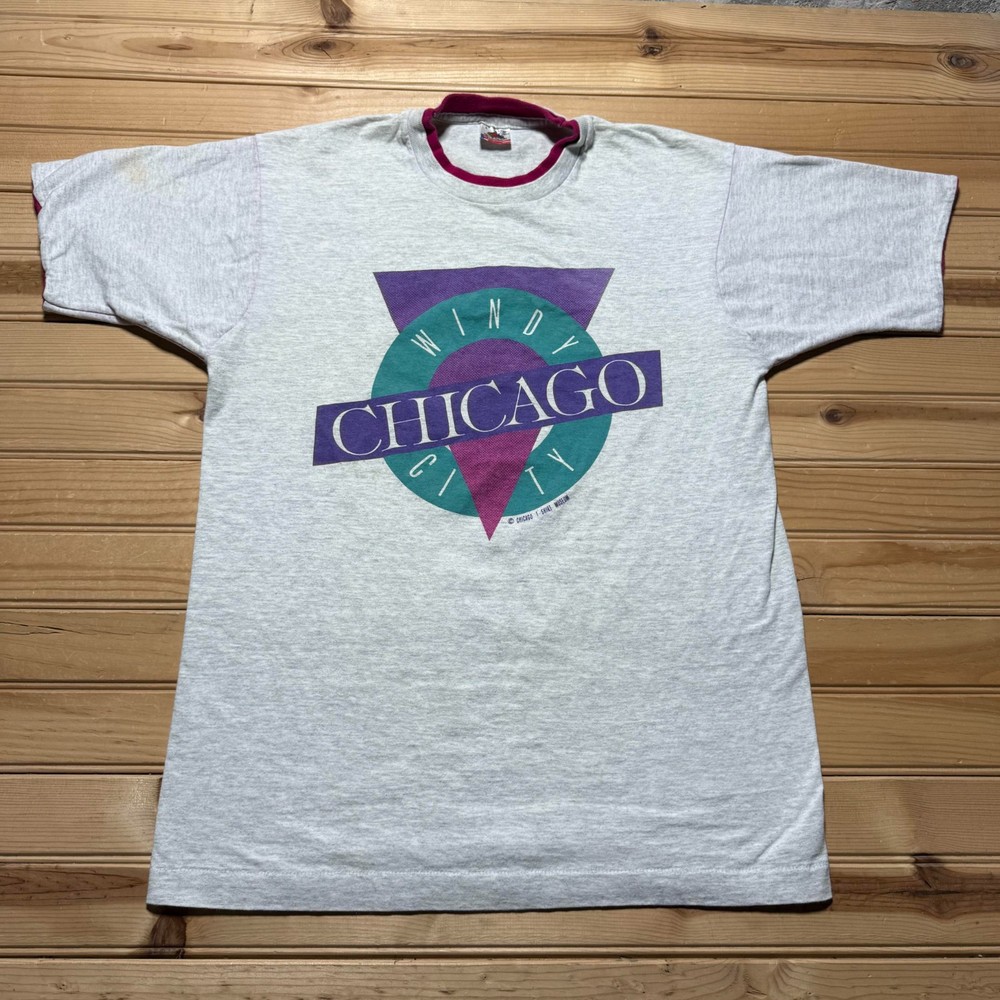 Vintage 90s Windy City Chicago Museum Short Sleeve Heather Shirt USA Size Large