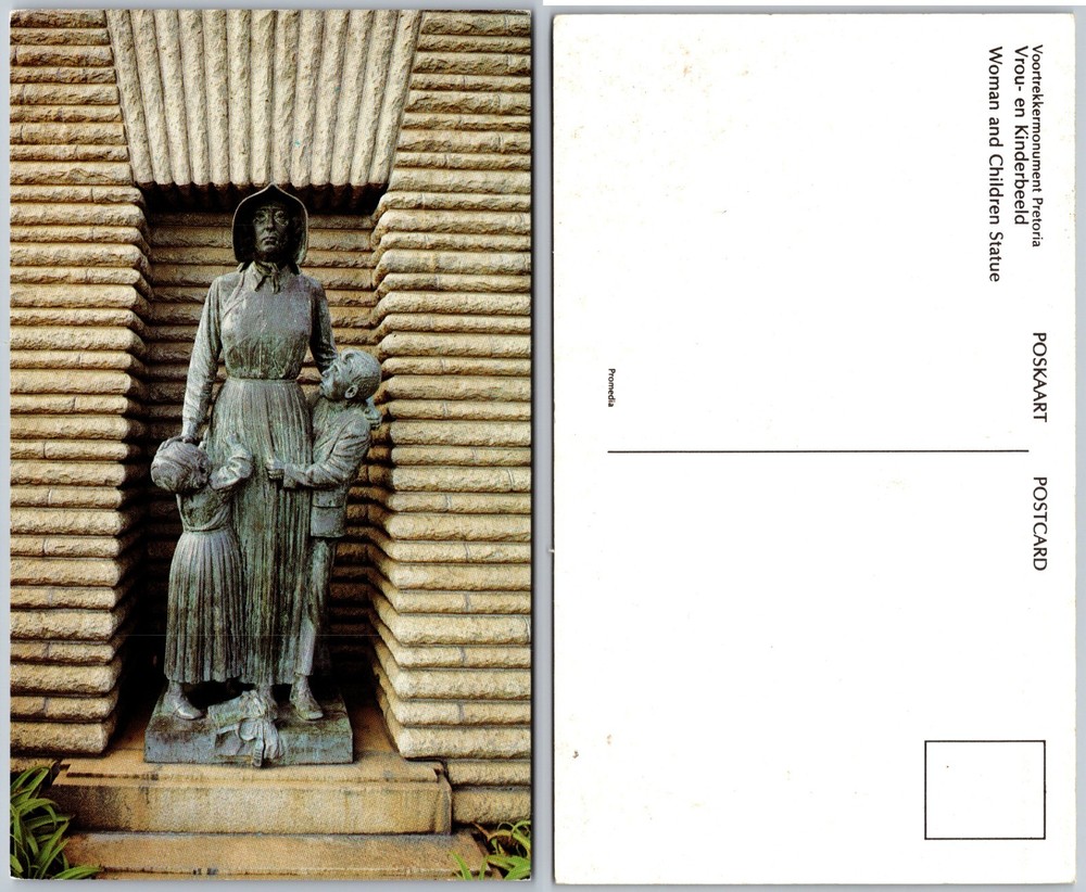 Continental Woman and Children Statue Postcard