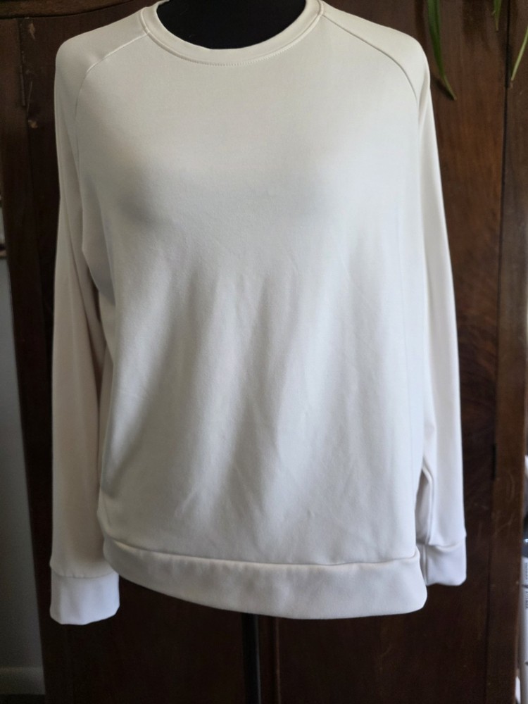 Cozy Earth Bamboo Sweatshirt Womens L Ivory Pullover Crew Neck Raglan Loungewear
