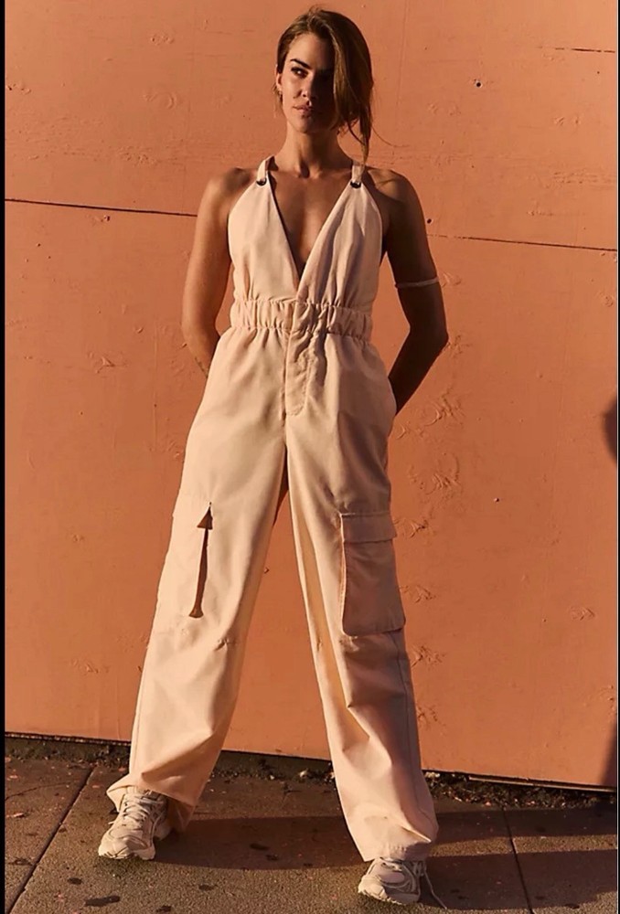FP Movement Light Pink Sleeveless Jumpsuit V-Neck Adjustable Strap Pockets