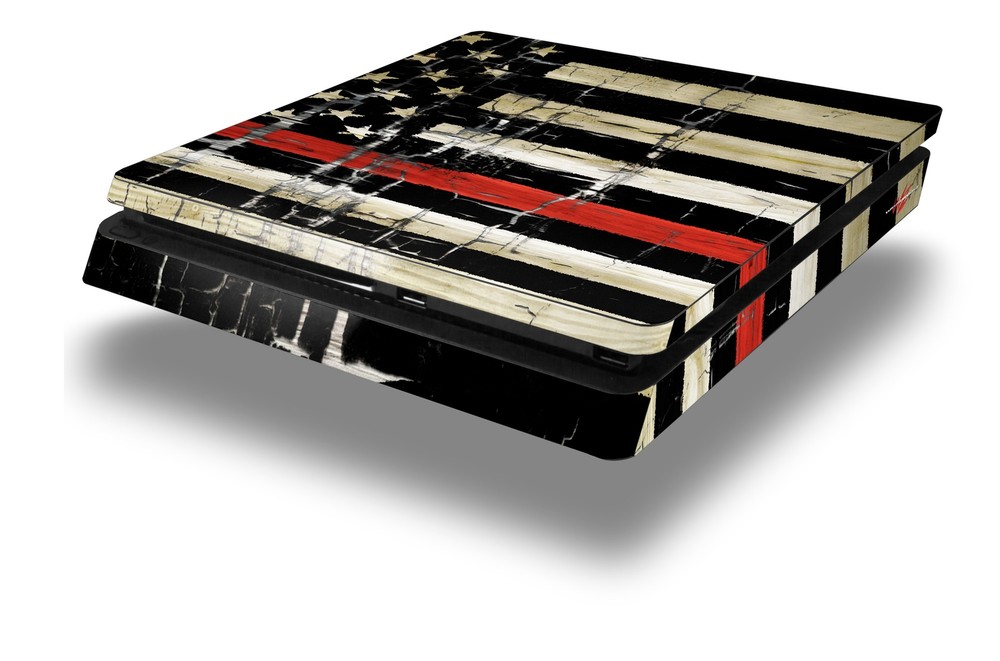 Skin for PS4 Slim Cracked Red Line USA American Flag Playstation 4 Console