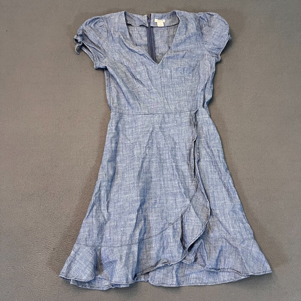 J. Crew Denim Style Dress Fit & Flare Sundress Womens Sz 00 Cross Over V Neck SS