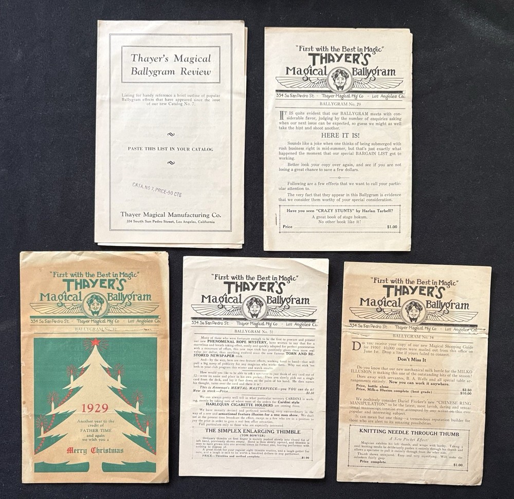 Thayer’s Magical Ballygram Review 1929 Magic Tricks & Apoaratus Catalog Lot of 5