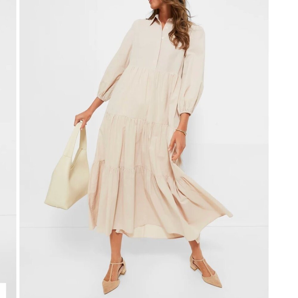 Pomander Place Tuckernuck Cotton Mabel Maxi Dress Tiered Sandstone Sz Large