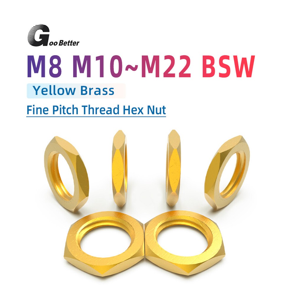 M8 M10 M12 M14 M16 M20 M22 BSW Brass Hexagon Thin Nuts Fine Pitch Thread Hex Nut