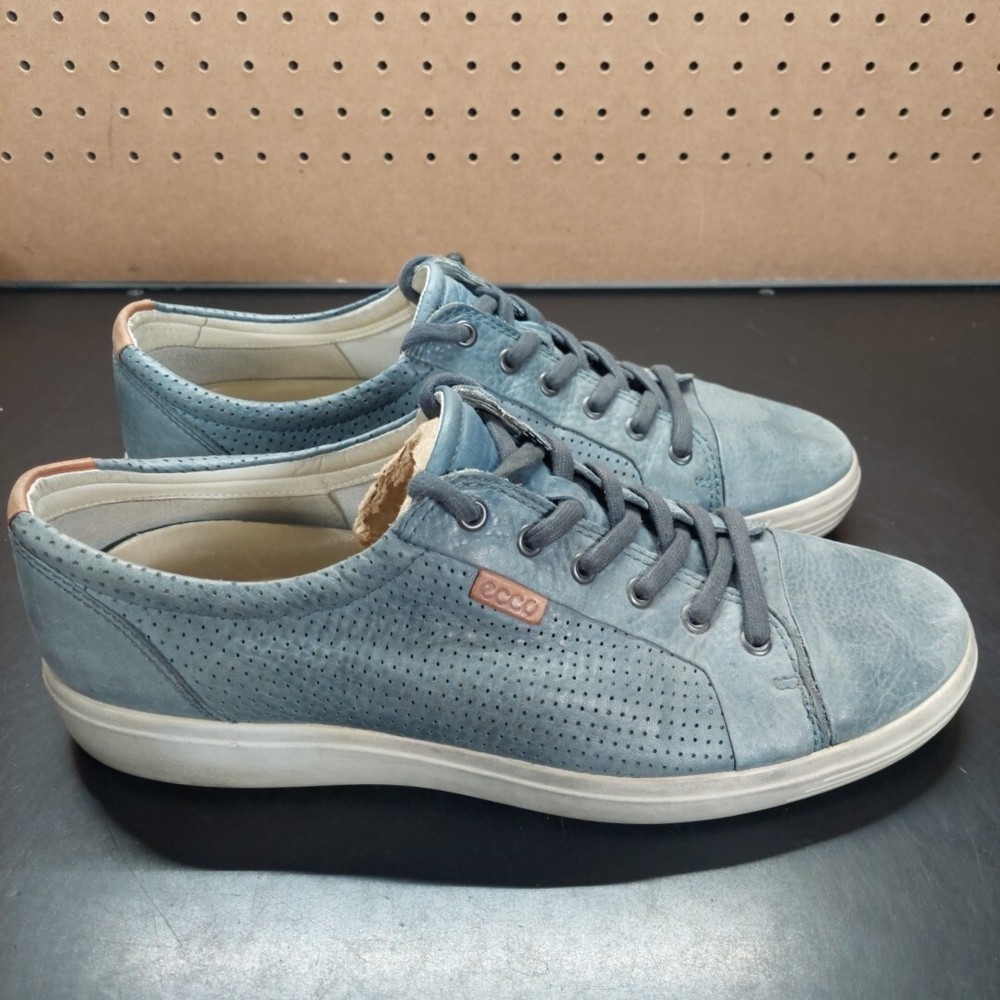 ECCO Soft  7 Shoes Mens 45 11.5 Gray Leather Comfort Lace Up Casual Sneaker