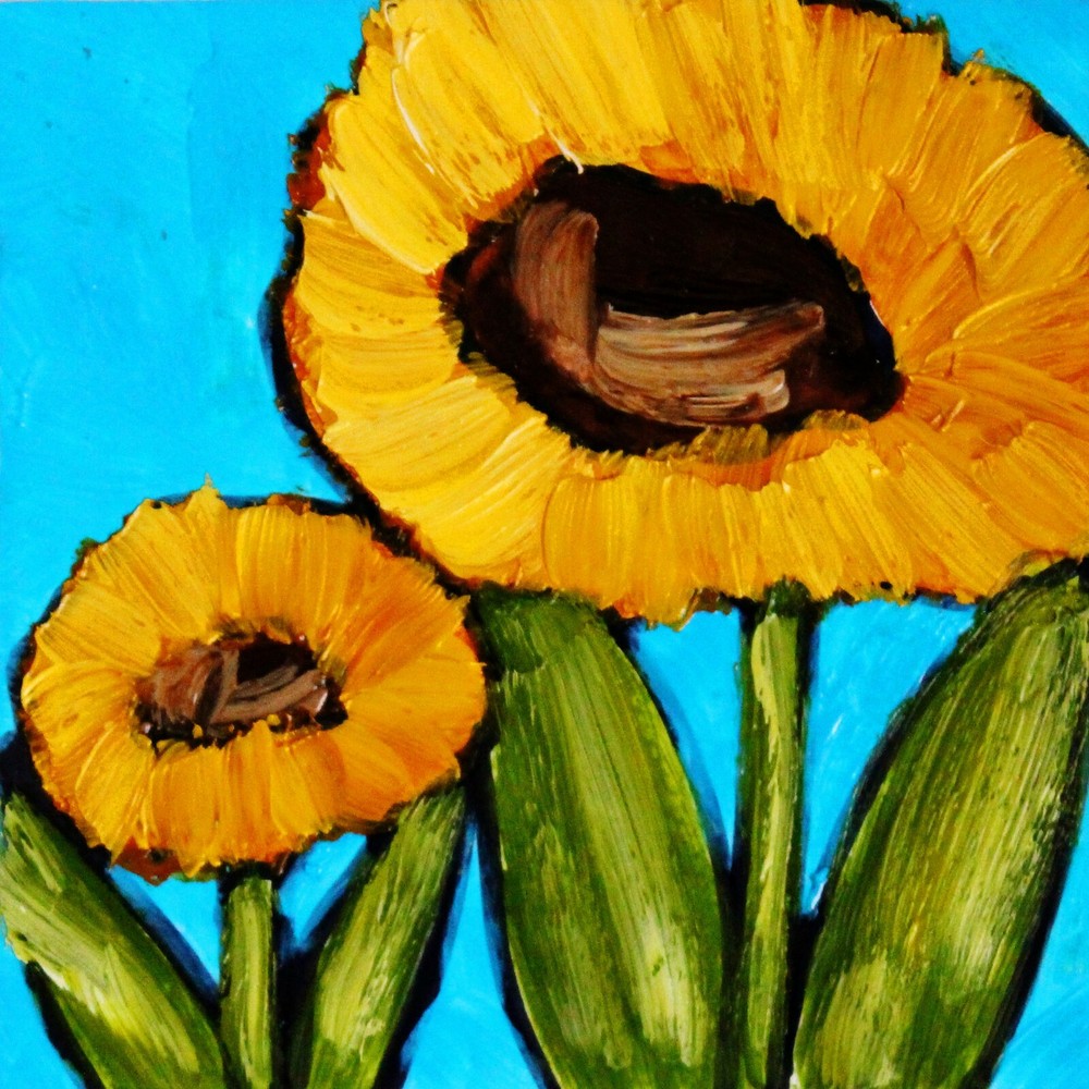 Blue and Yellow Sunflowers oil painting Impressionism Sunflower Modern Artwork