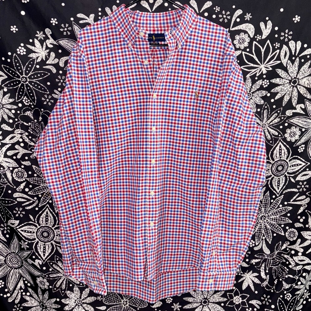 Polo Ralph Lauren Shirt Oxford Check Button Down Red White Blue Prep Sz Mens XXL