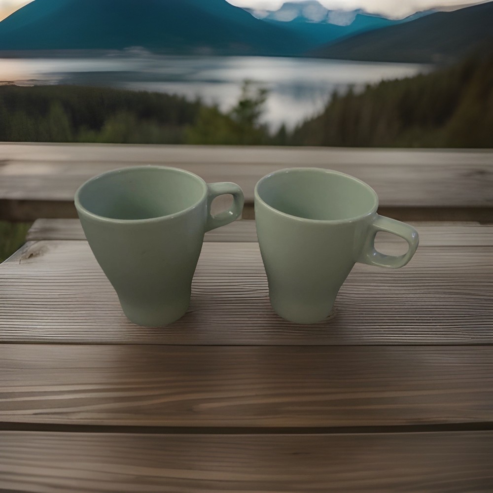 Ikea Fargrik 21533 Green Ceramic 8oz Coffee Tea Mug Cup Stackable Set of 2