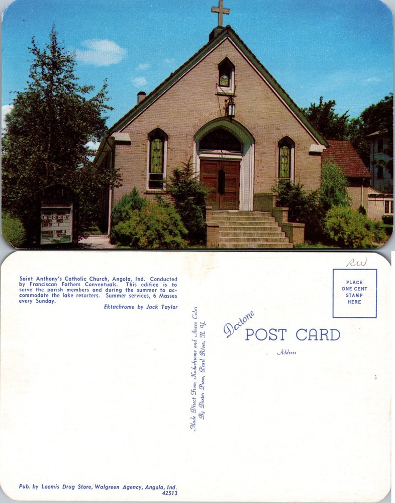 St Anthonys Catholic Church Angola Indiana IN Postcard